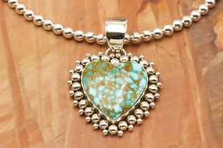 Artie Yellowhorse Genuine Kingman Turquoise Sterling Silver Heart Pendant